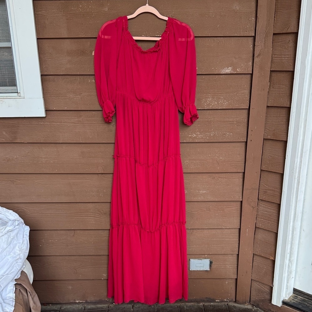 Baltic Born Vibrant Brick Red Flowy 3/4 Sleeve Dress size medium